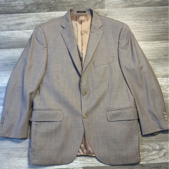 Peter Millar Mens 2 Button Sport Coat Size 40S Brown Cream Blue 100% Wool Jacket